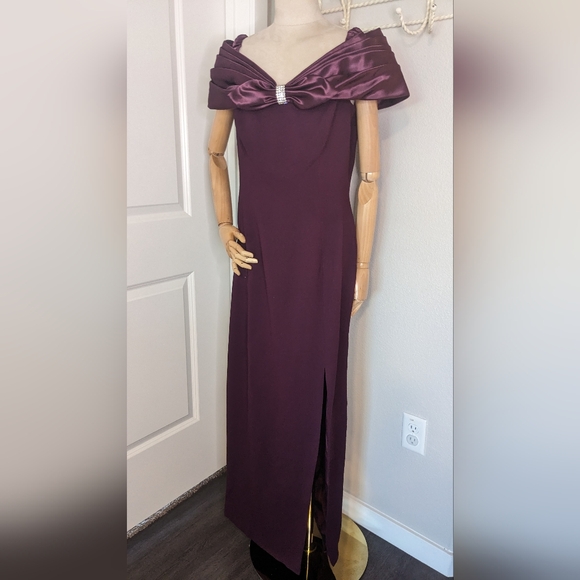 Vintage 80s Morton Myles Plum Formal Gown Full Length Off Shoulder Sz 10 - Picture 1 of 14